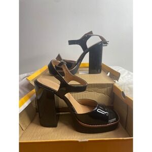 BLACK CPT DIVINITY 06 Platform Chunky Heel Sandals Women's Size 8.5